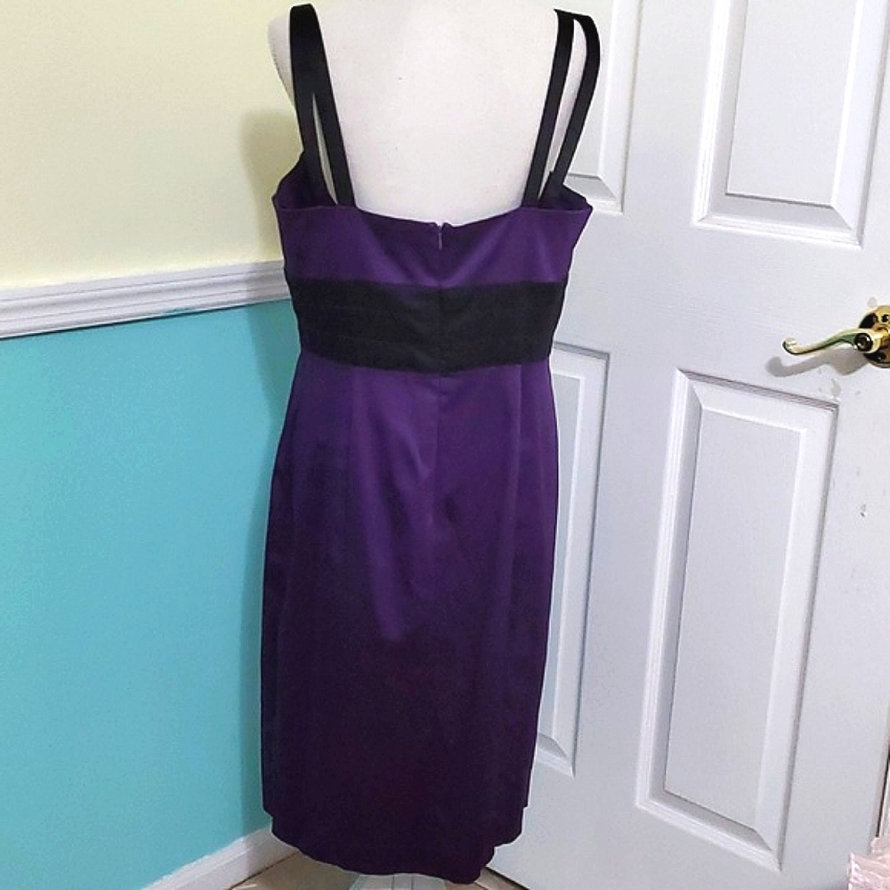 Democracy Purple & Black Pleated Waist Sheath Mini Dress 14 Party Wedding - Picture 6 of 11